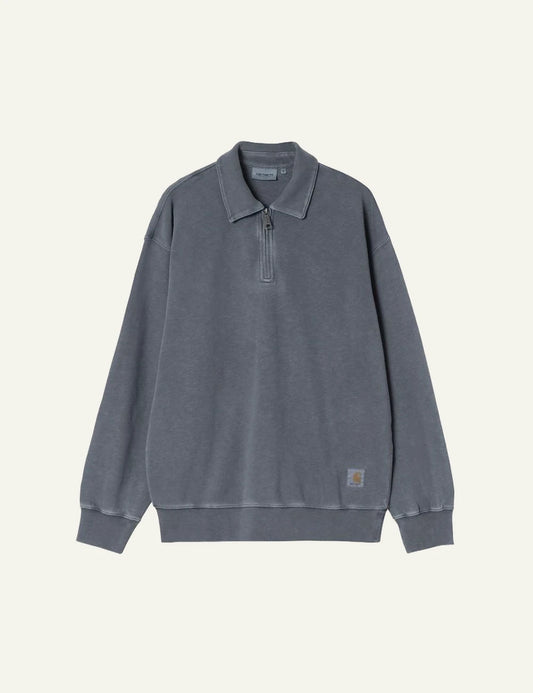 Carhartt WIP Harper Polo sweatshirt blue grey garment dyed front view