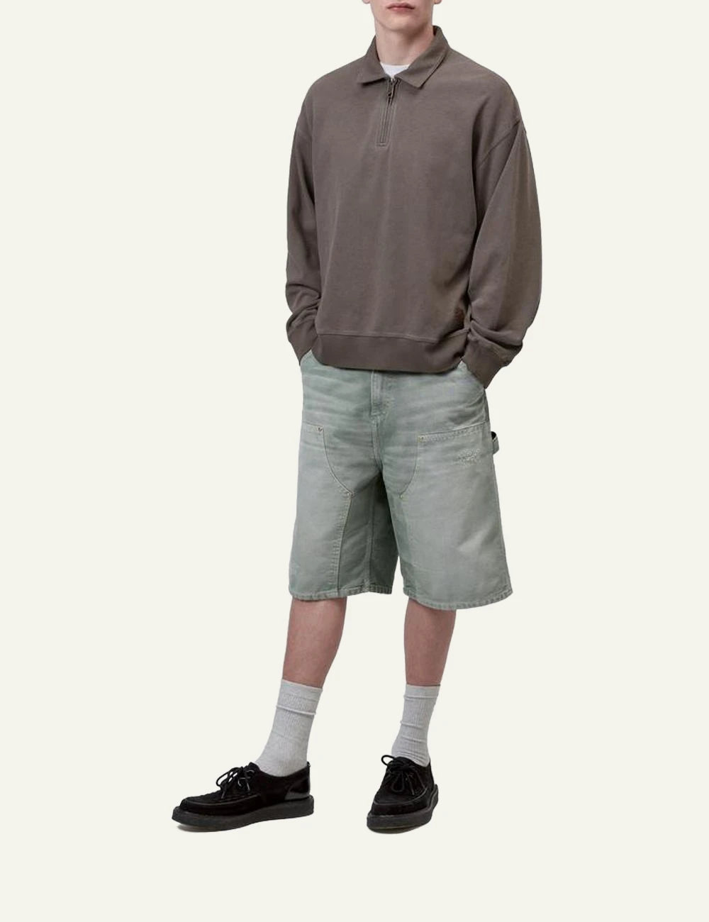 Carhartt WIP Harper Polo sweatshirt taupe garment dyed front full body view