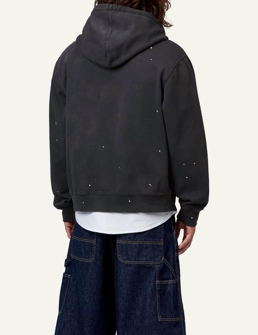 Carhartt WIP Hooded Painter Jacket black destroy wash me white paint details back view