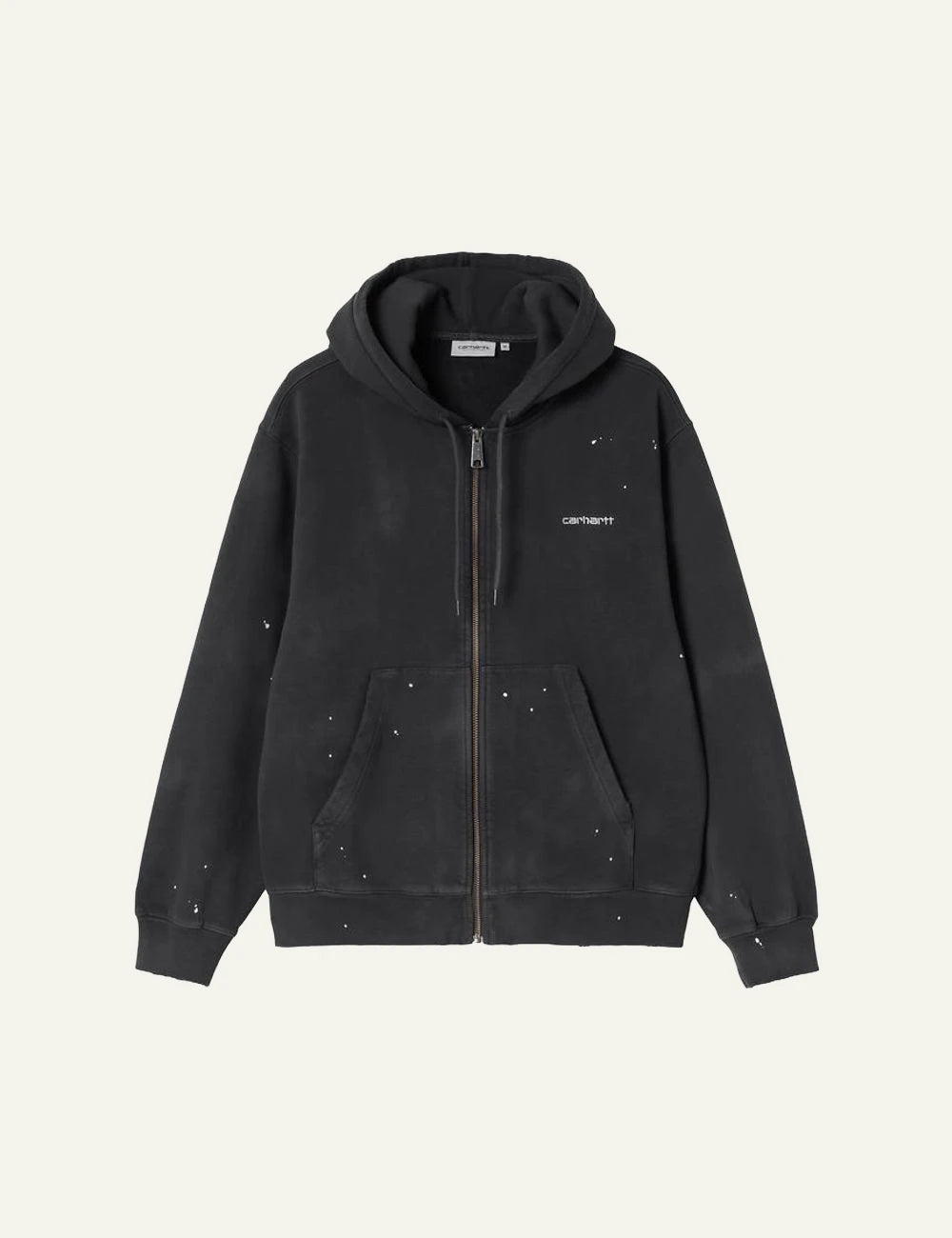 Carhartt WIP Hooded Painter Jacket black destroy wash me white paint details front view