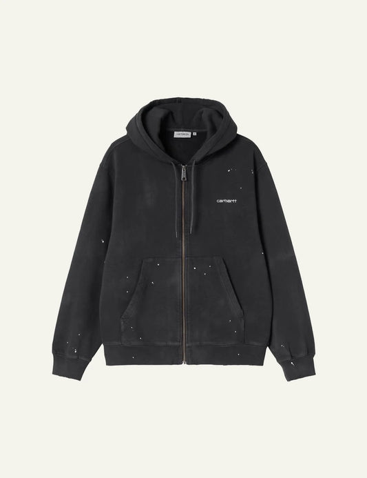 Carhartt WIP Hooded Painter Jacket black destroy wash me white paint details front view
