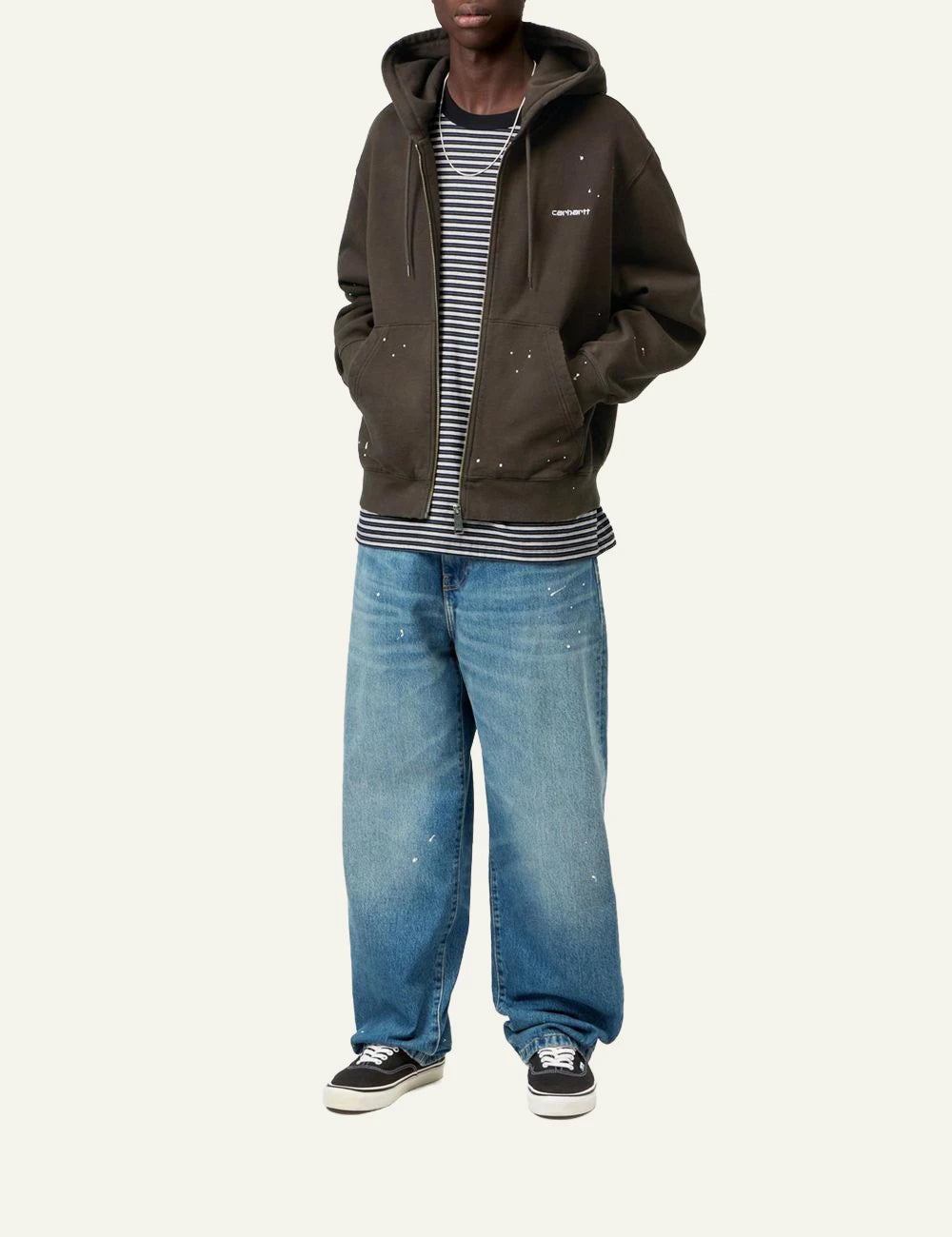 Carhartt WIP Hooded Painter Jacket destroy wash me white paint details front full body view
