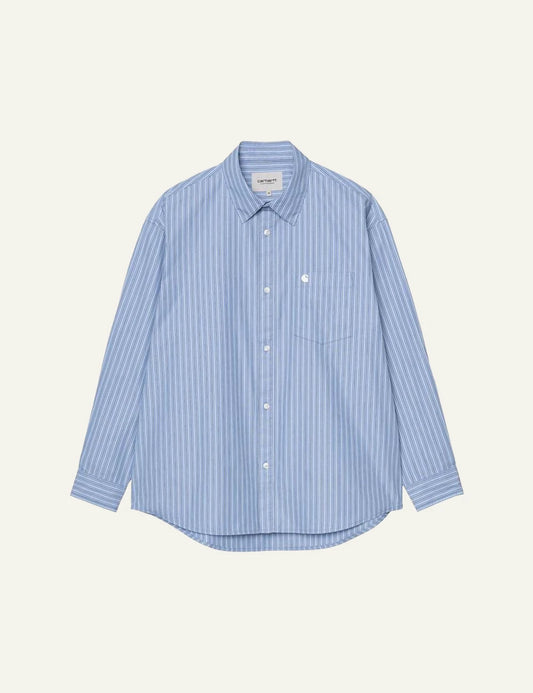 Carhartt WIP Keene striped shirt light blue front view