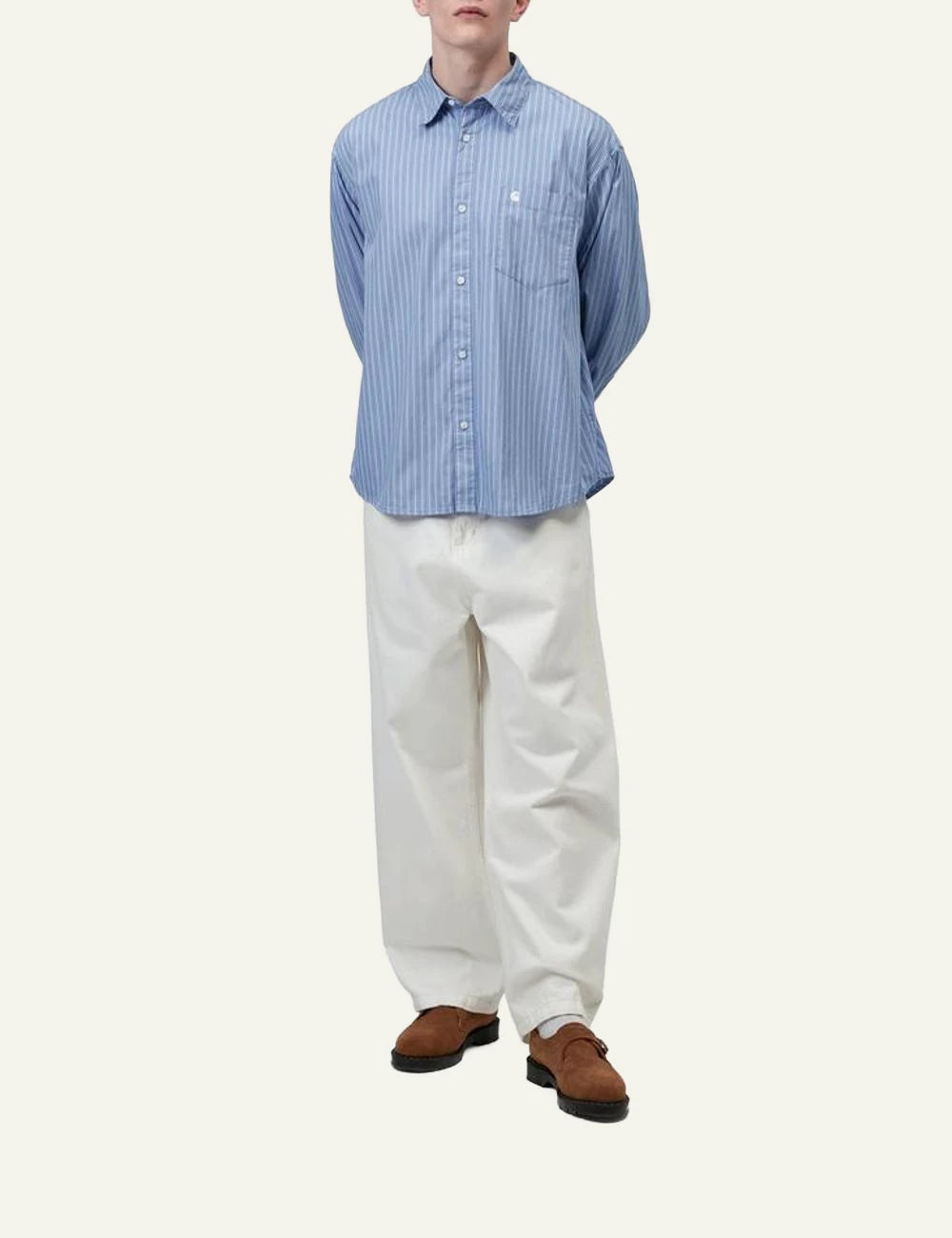 Carhartt WIP Keene striped shirt light blue front full body view