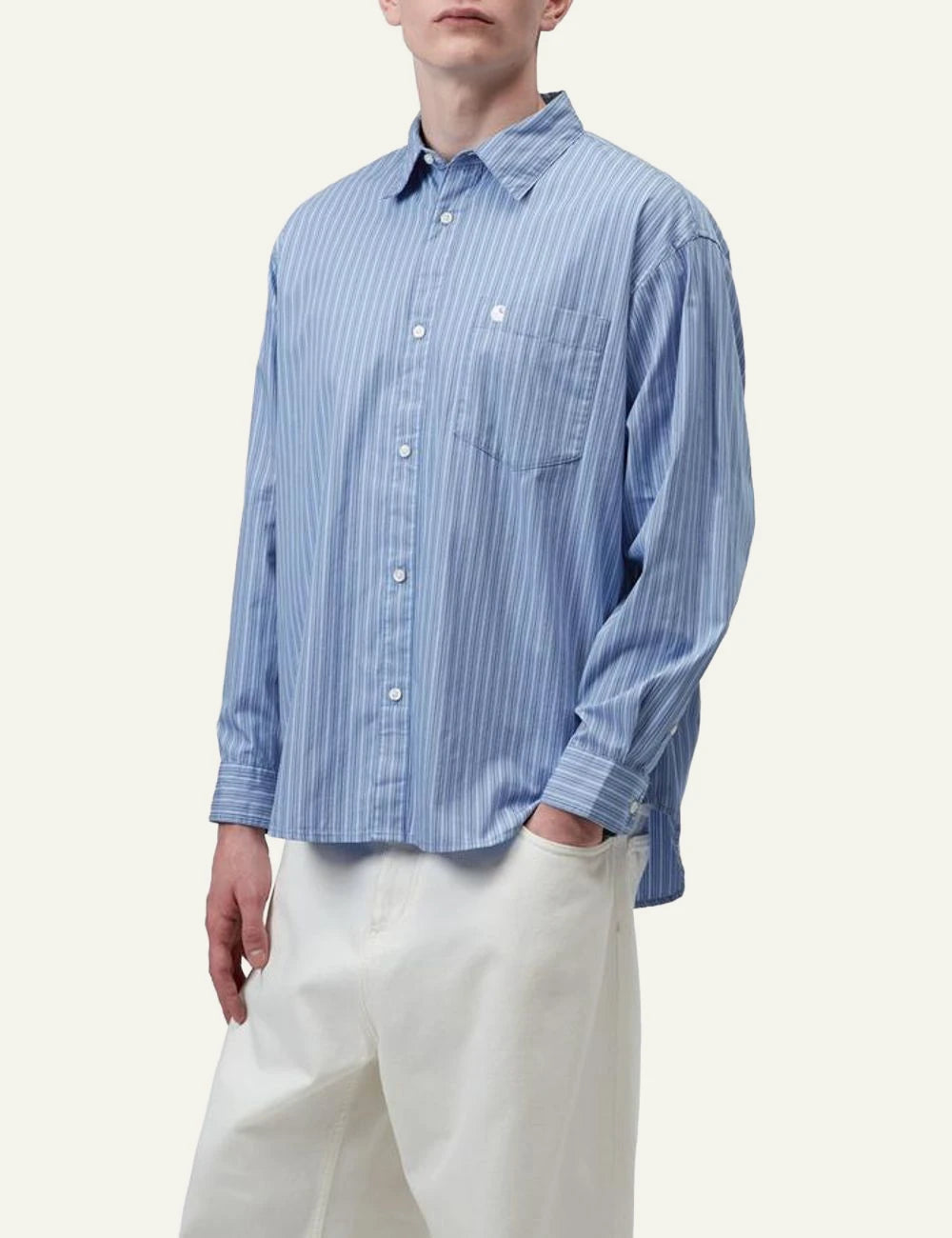 Carhartt WIP Keene striped shirt light blue side view