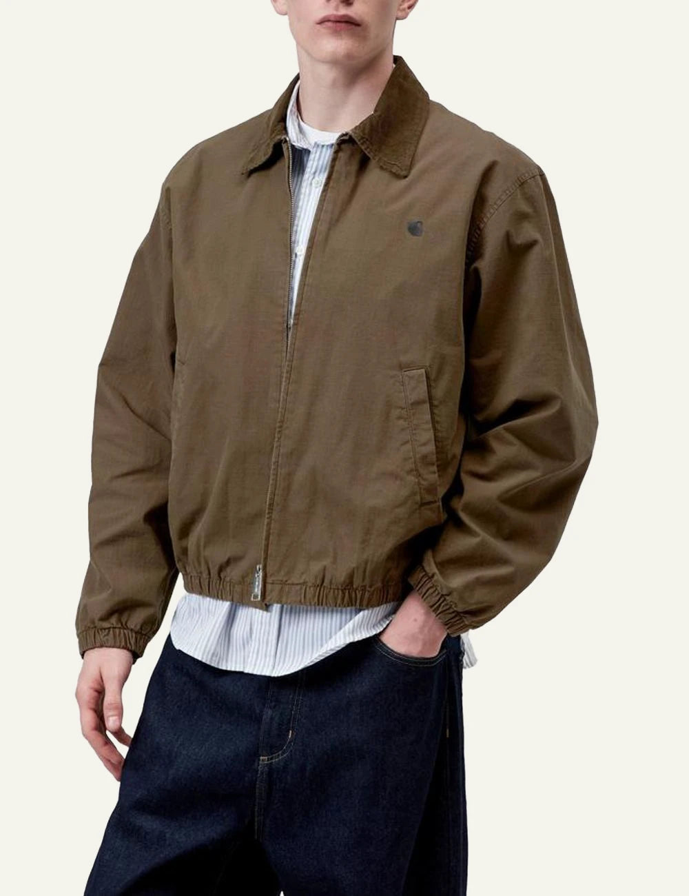 Carhartt WIP Madison Ripstop Jacket brown with corduroy collar model view
