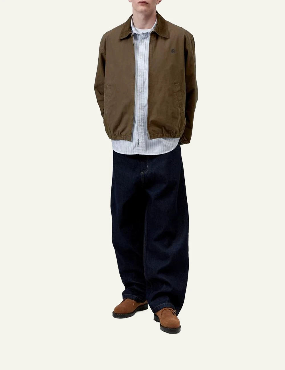 Carhartt WIP Madison Ripstop Jacket brown with corduroy collar front full body view
