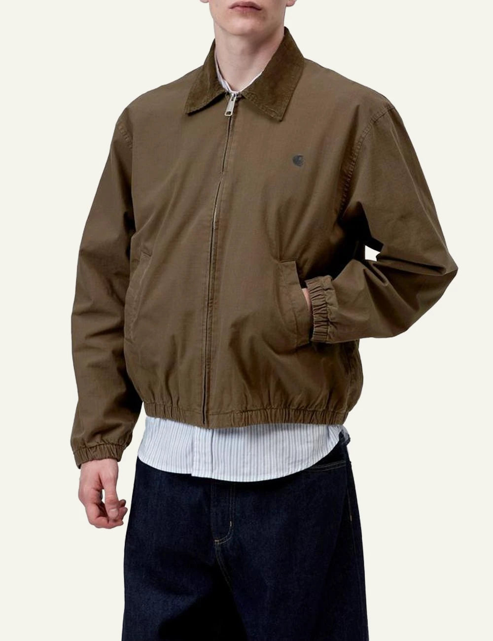 Carhartt WIP Madison Ripstop Jacket brown with corduroy collar front model view