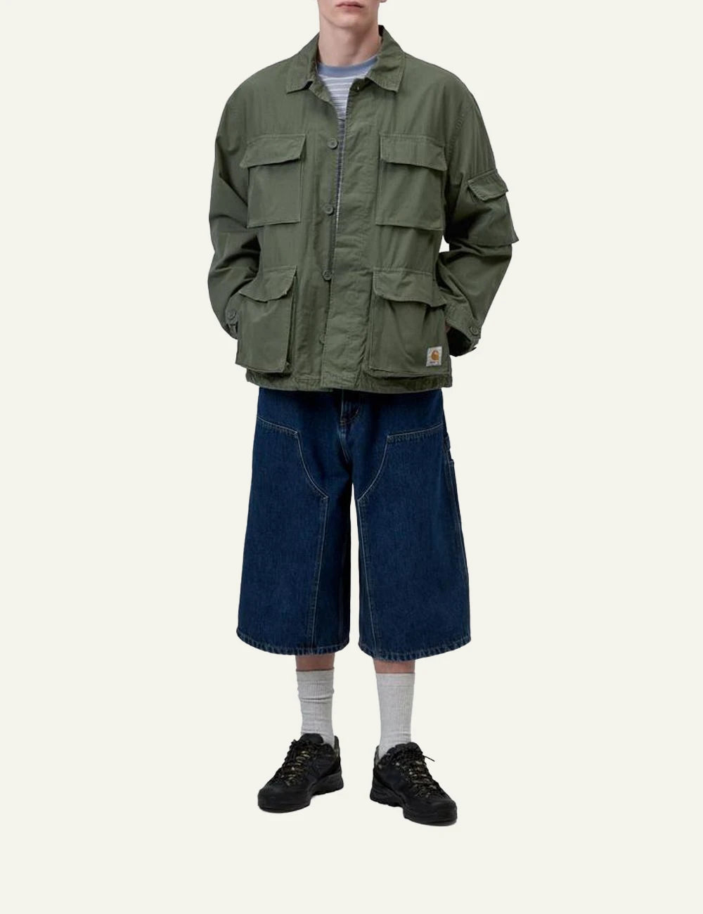 Carhartt WIP Manderson Jacket sage green ripstop utility front full body view
