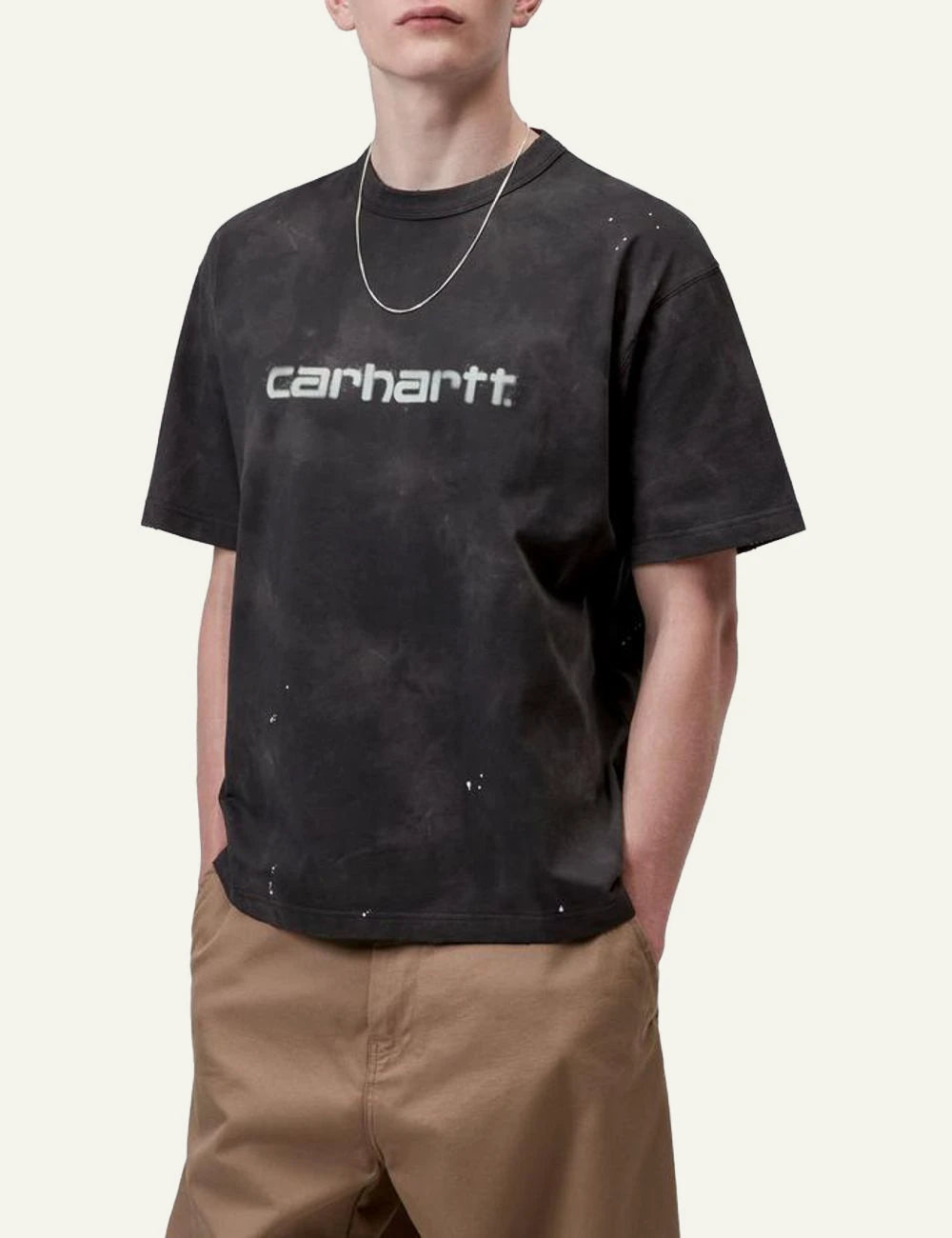 Carhartt WIP Painter T-shirt black destroy wash with logo front model view