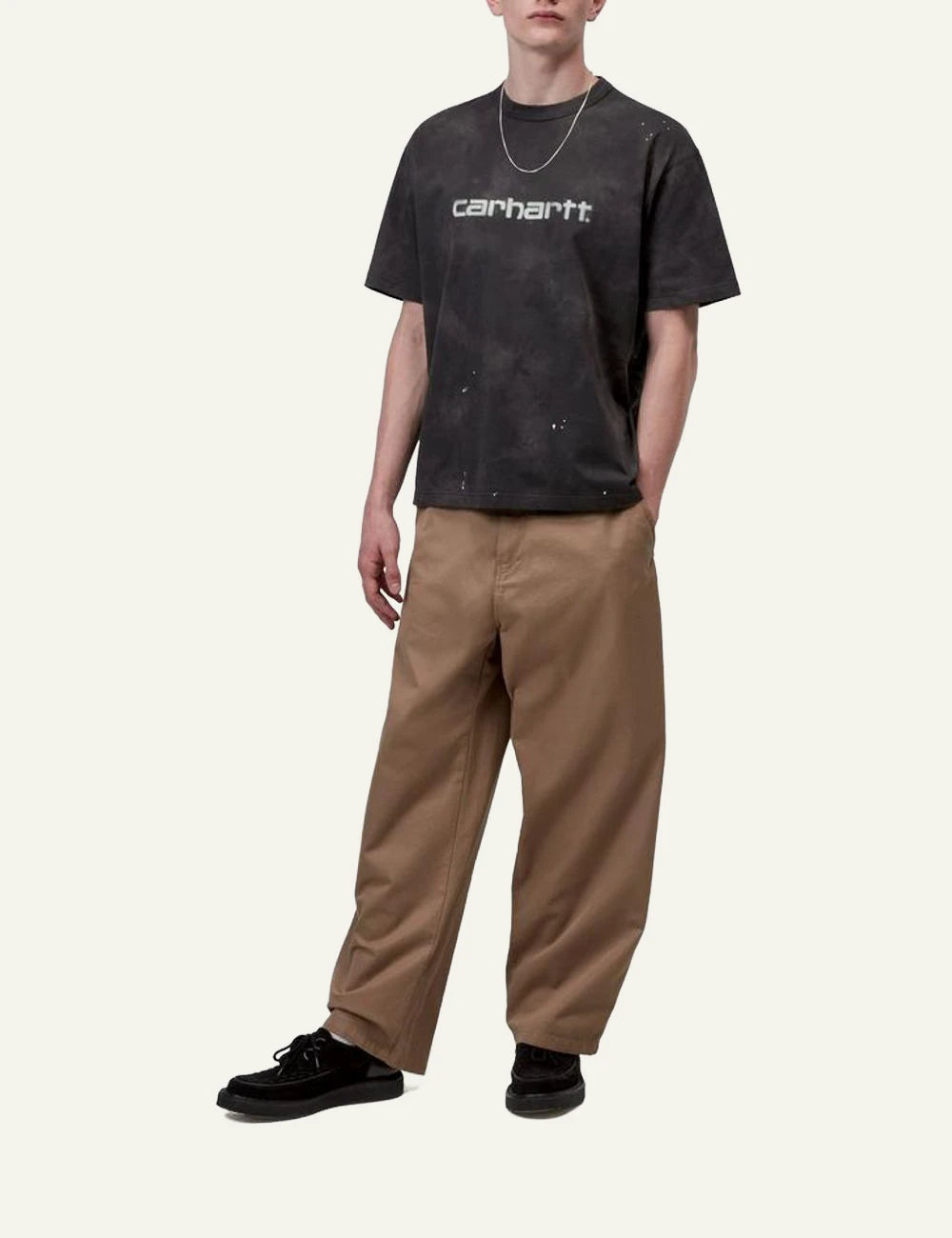 Carhartt WIP Painter T-shirt black destroy wash with logo front full body view
