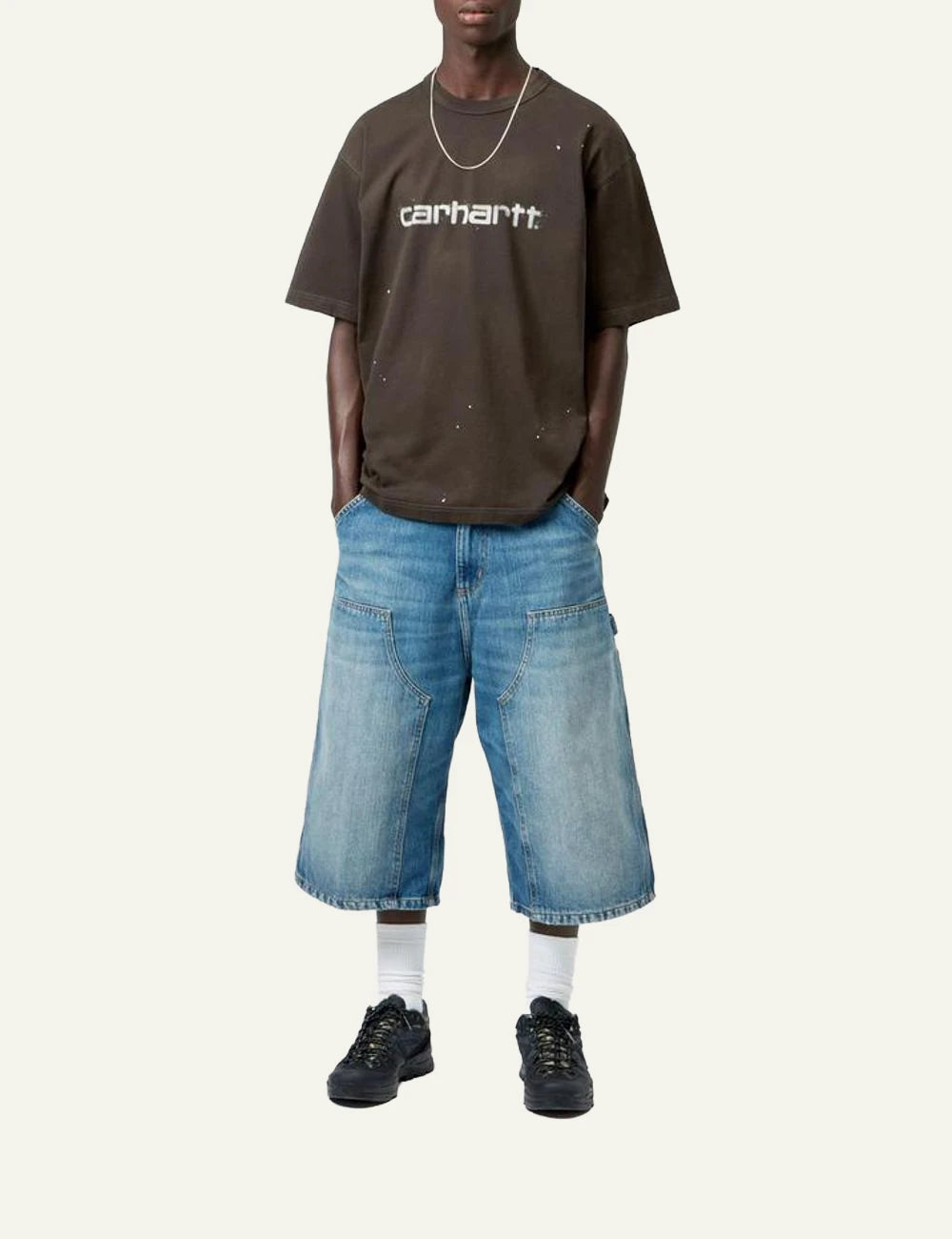 Carhartt WIP Painter T-shirt brown destroy wash with logo front full body view