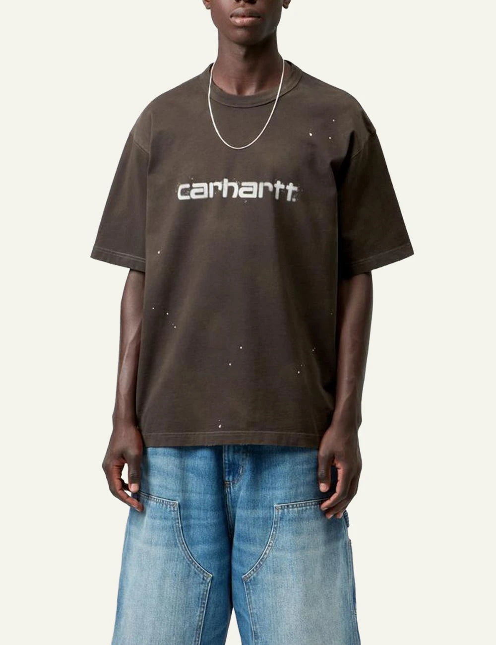 Carhartt WIP Painter T-shirt brown destroy wash with logo front model view