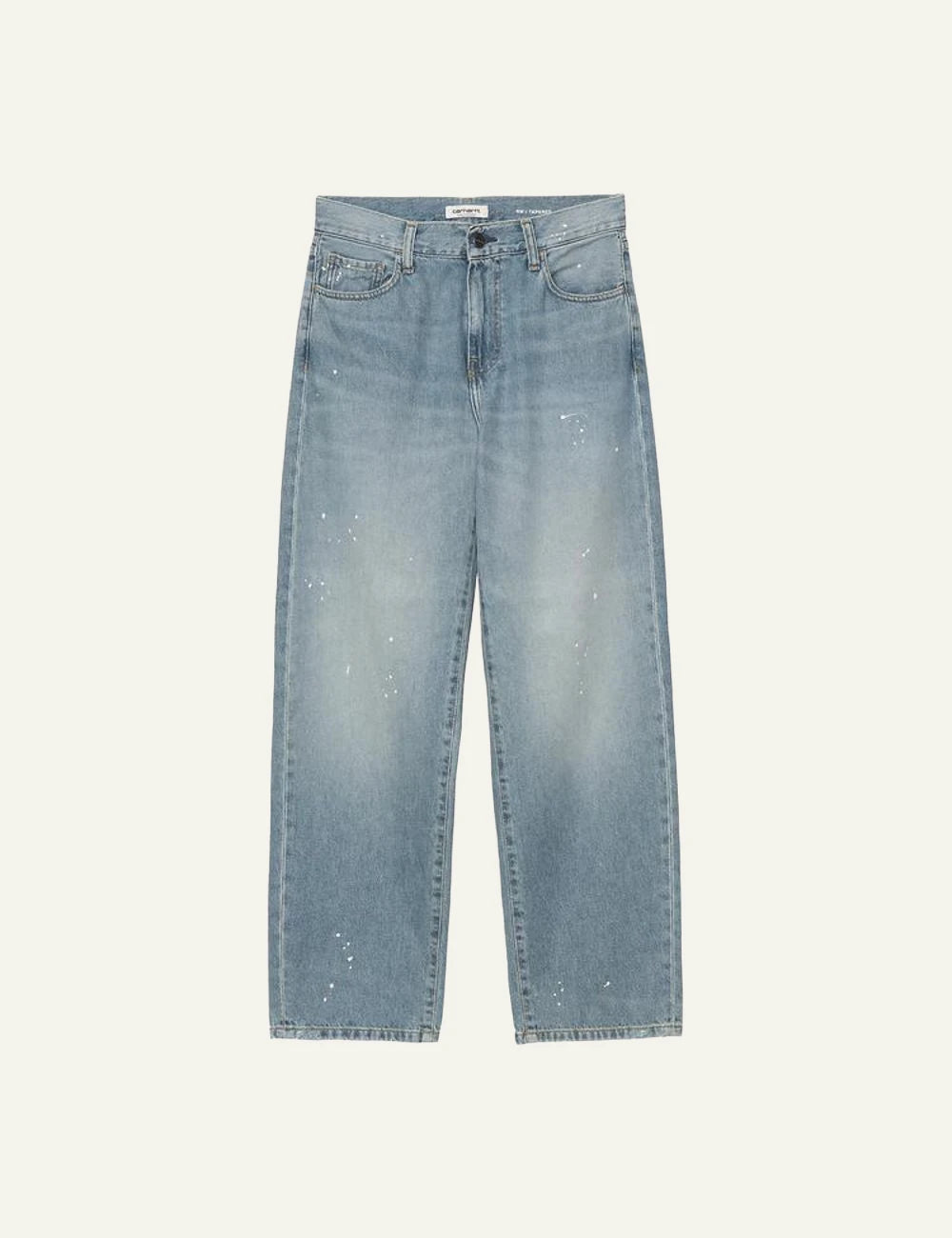 Carhartt WIP Arin jeans light blue destroy wash with paint details front view