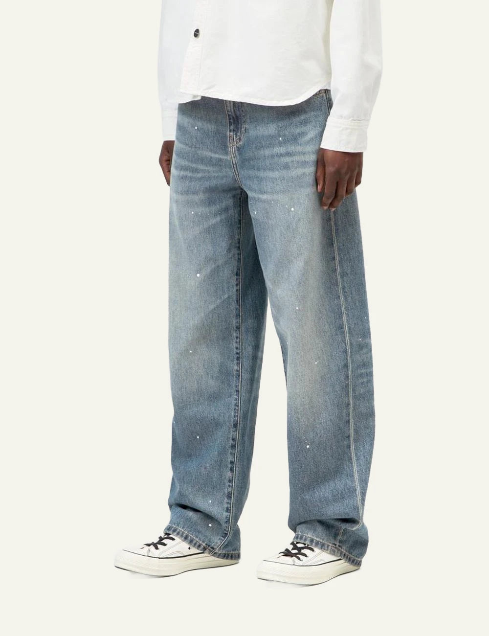 Carhartt WIP Arin jeans light blue destroy wash with paint details side view