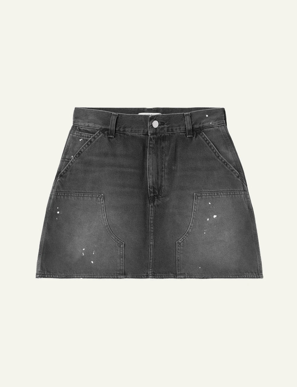 Carhartt WIP Maeve Double Knee denim skirt black destroy wash front view