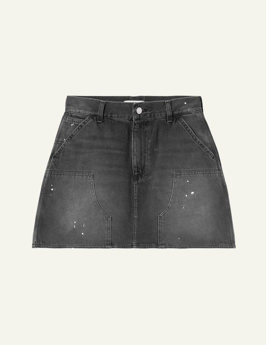 Carhartt WIP Maeve Double Knee denim skirt black destroy wash front view