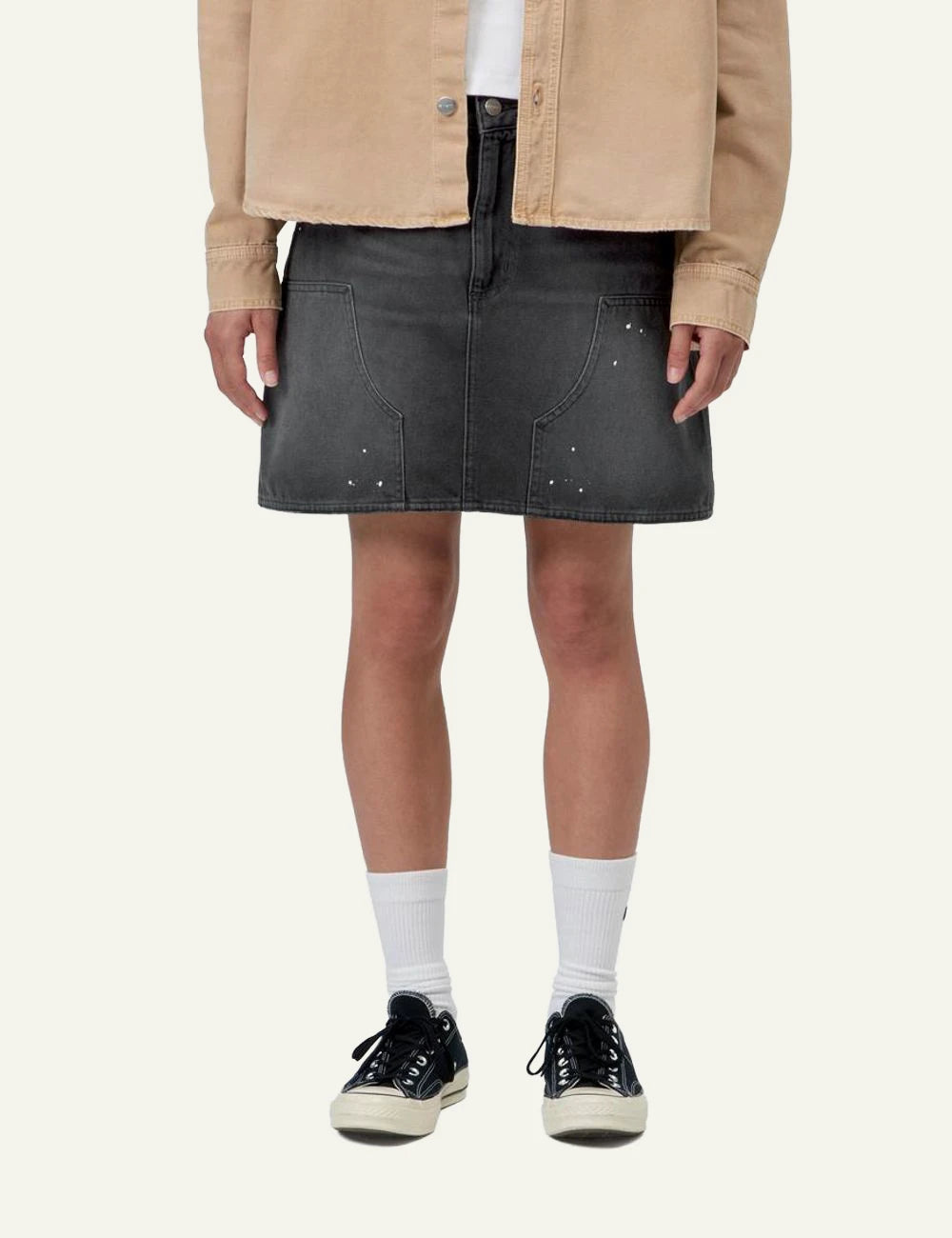 Carhartt WIP Maeve Double Knee denim skirt black destroy wash front model view