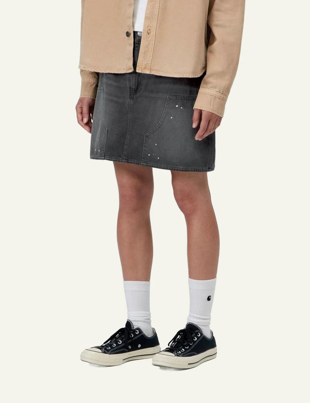 Carhartt WIP Maeve Double Knee denim skirt black destroy wash side view