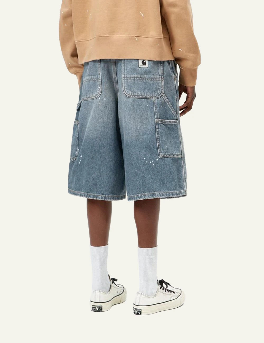Carhartt WIP Nixon Double Knee denim shorts light blue destroy wash back view