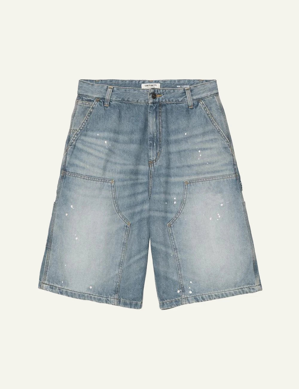 Carhartt WIP Nixon Double Knee denim shorts light blue destroy wash front view