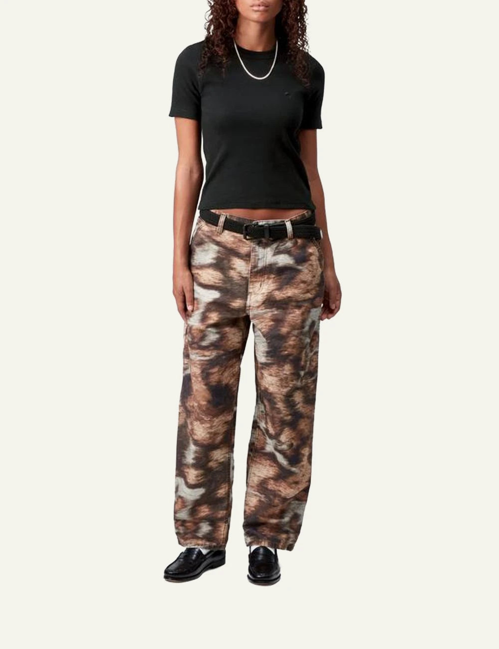 Carhartt WIP Philipa tee black embroidered logo front full body view