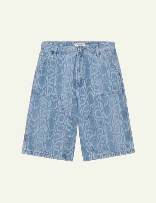 Carhartt WIP Snake Nixon Double Knee denim shorts blue snake camo front view