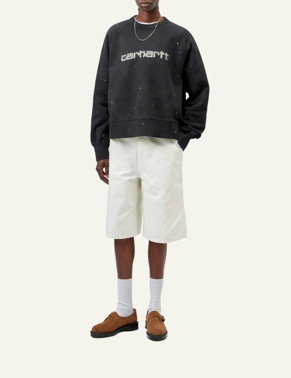 Carhartt WIP The Painter sweatshirt black destroy wash logo front full body view