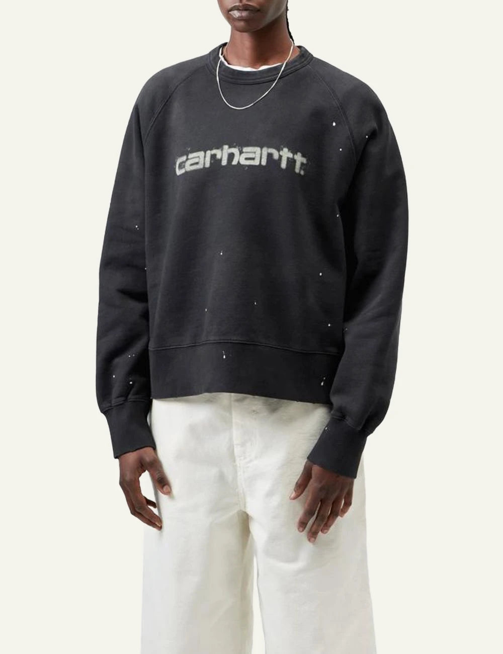 Carhartt WIP The Painter sweatshirt black destroy wash logo front model view
