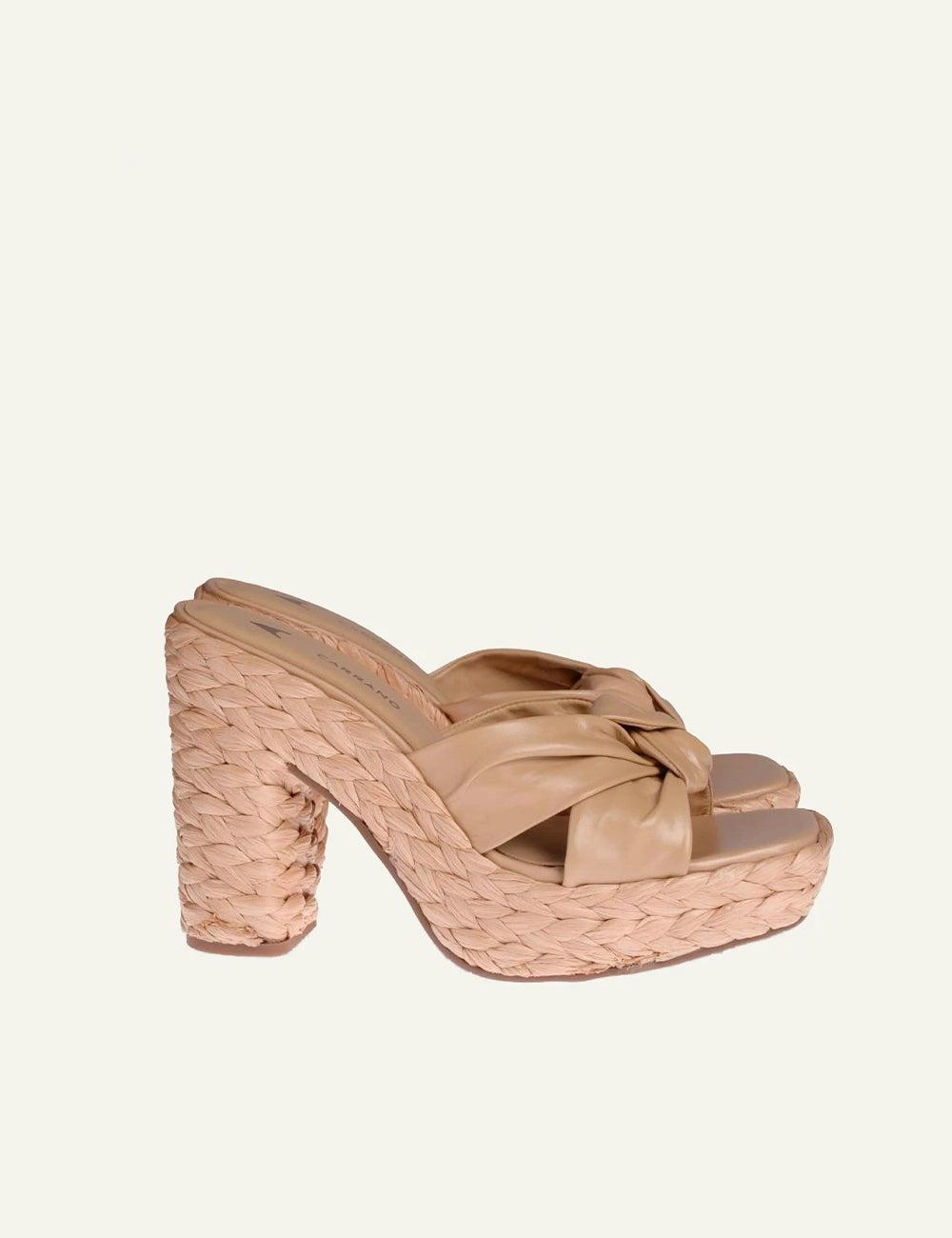 Carrano mule platform beige leather raffia heel side view