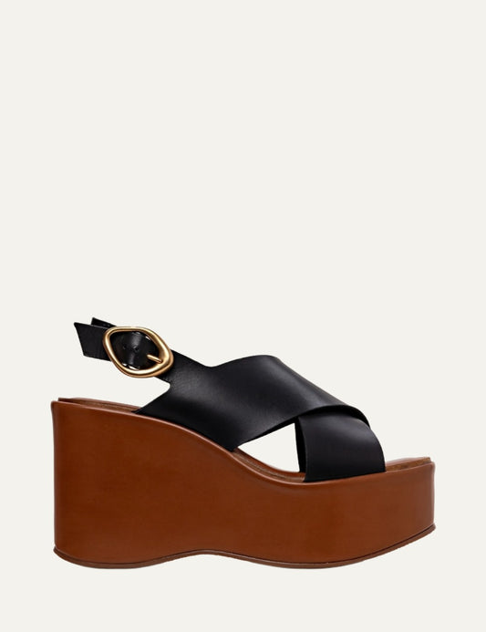 Carrano wedge sandal black leather buckle side view