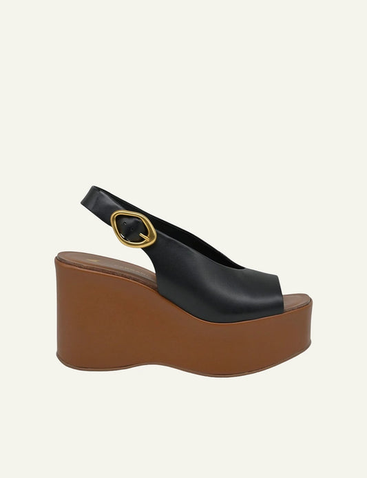Carrano wedge sandal black leather buckle side view