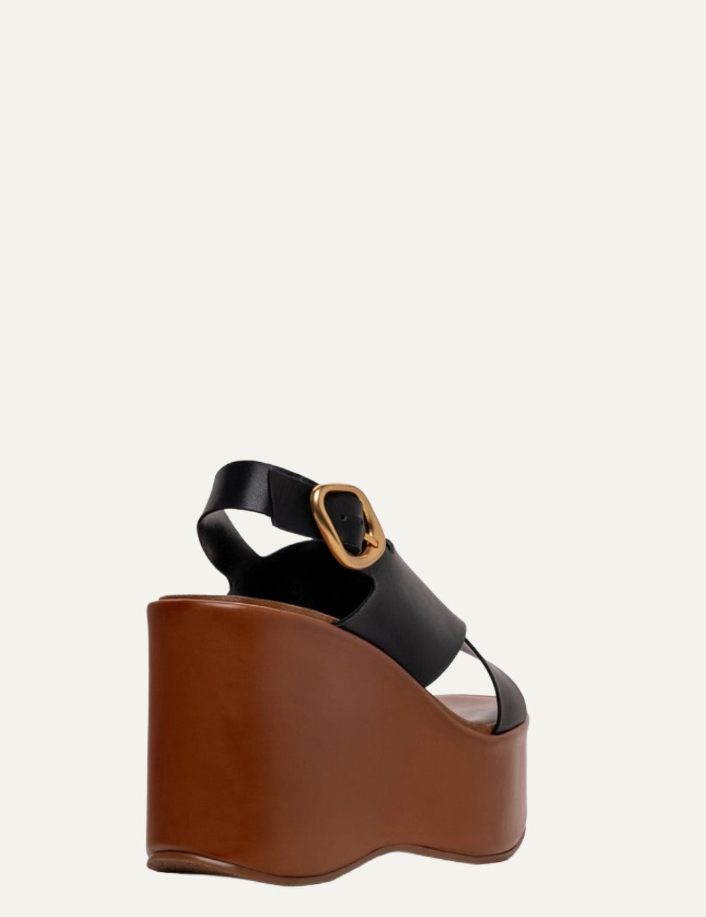 Carrano wedge sandal black leather buckle side view back