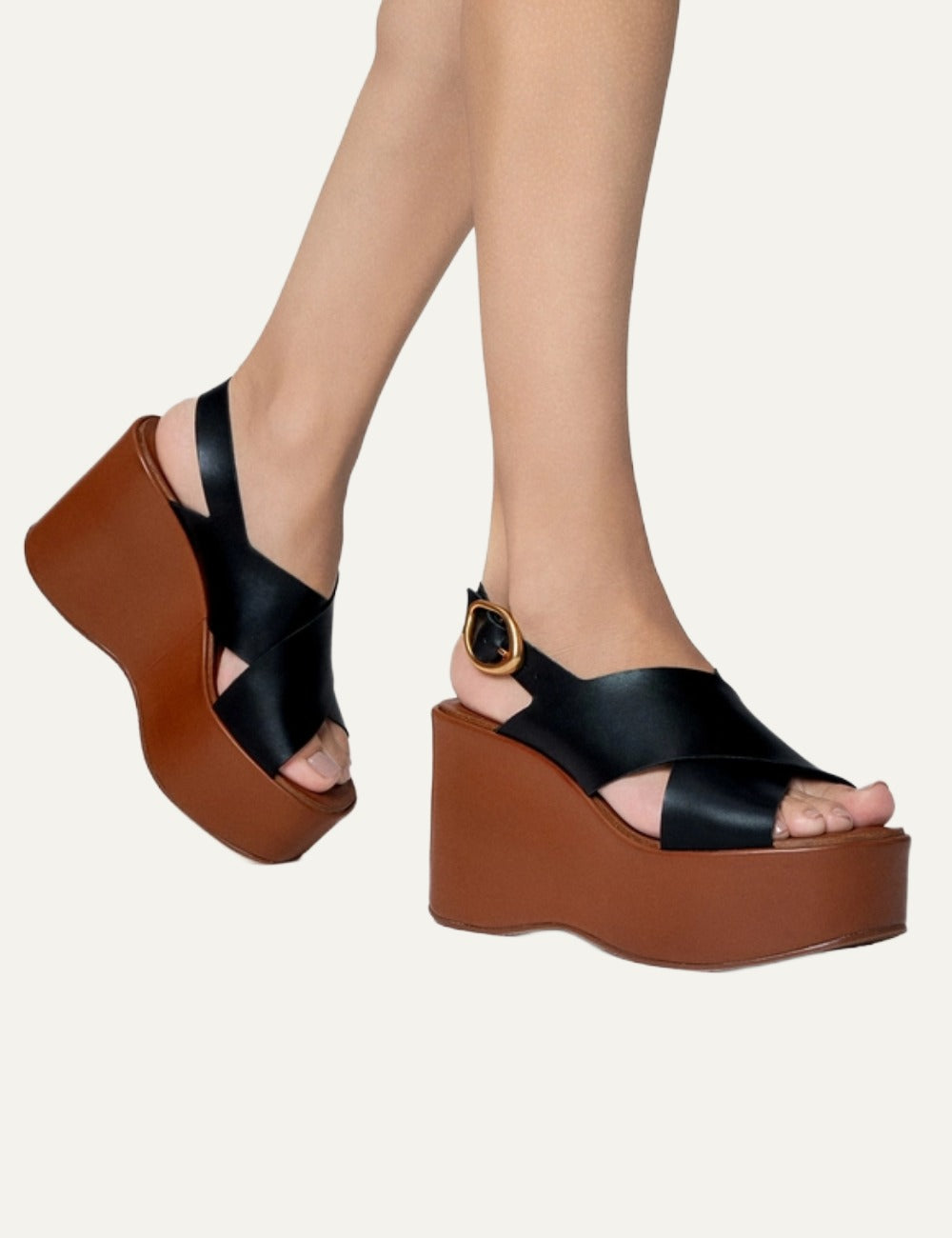 Carrano wedge sandal black leather buckle side view model