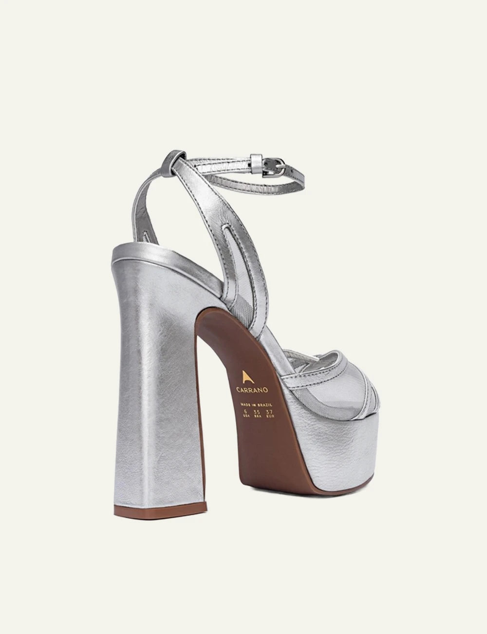 Allure platform sandal silver mesh detail back view