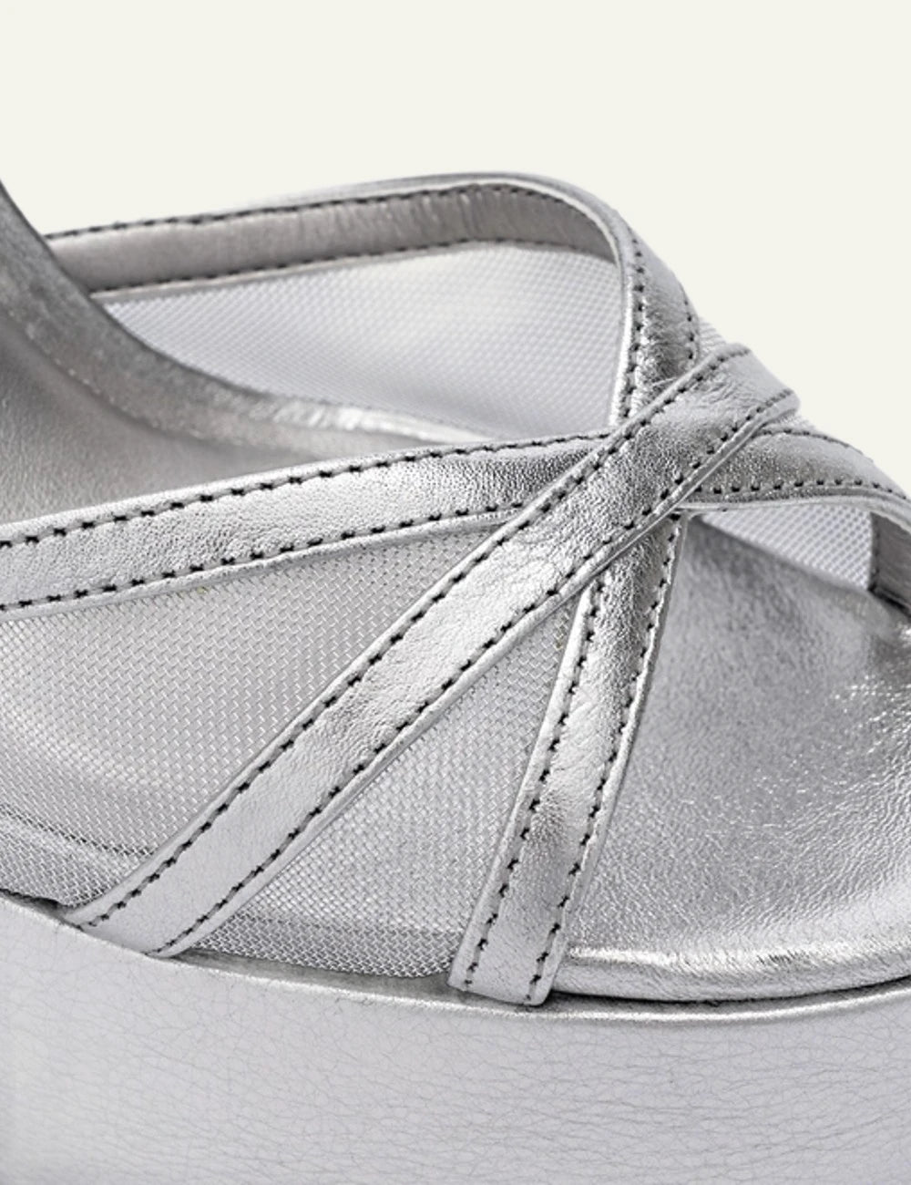 Allure platform sandal silver mesh detail side detail view