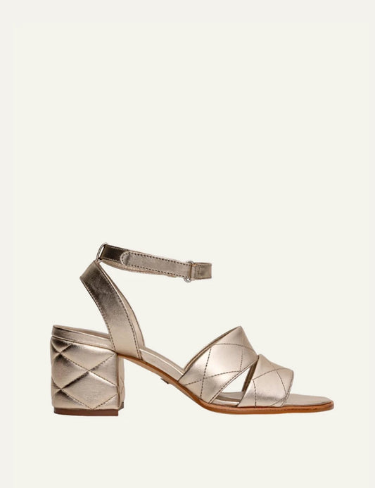 Carrano block heel sandal leather gold quilted straps side view