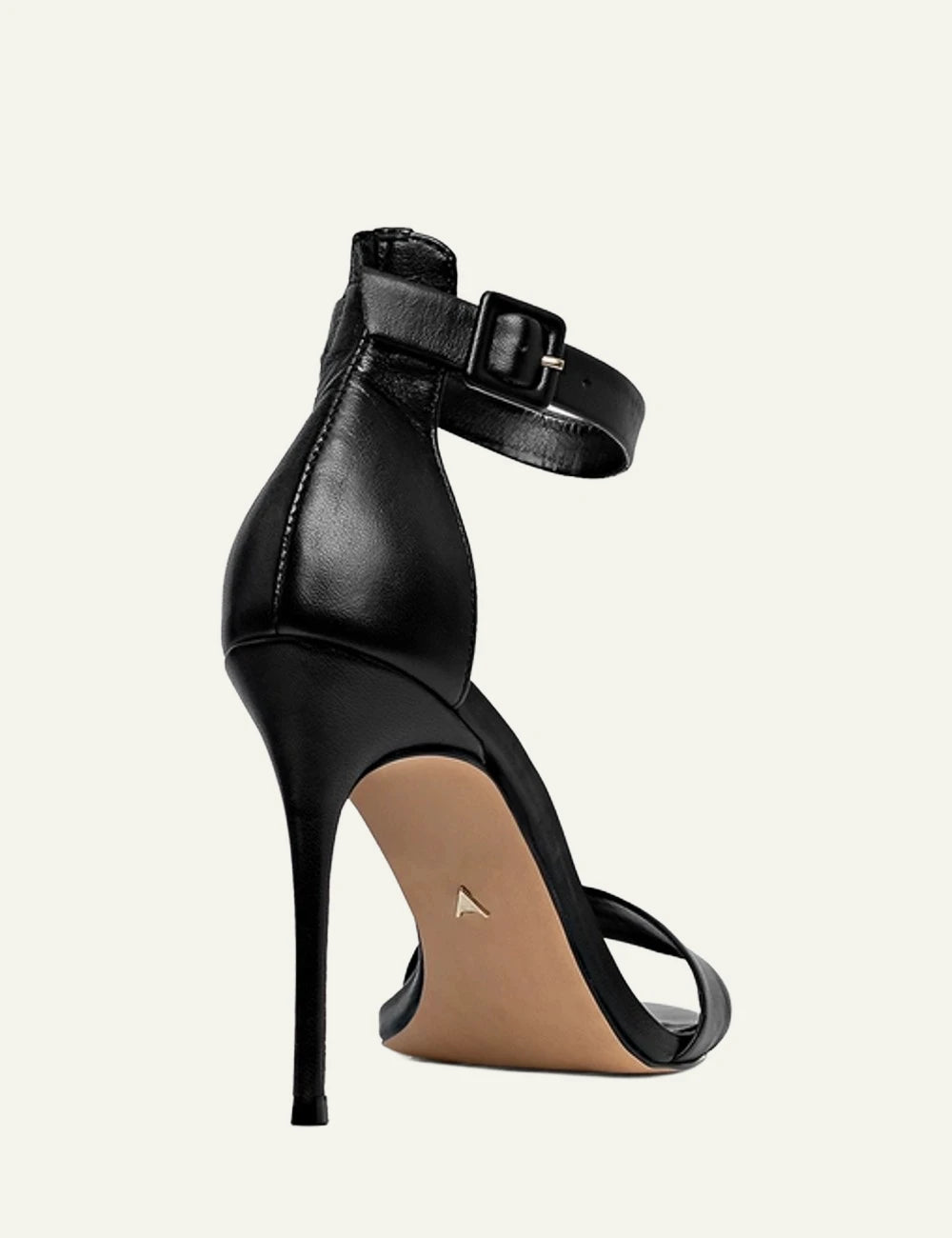 Carrano sandal black leather ankle strap stiletto heel back view