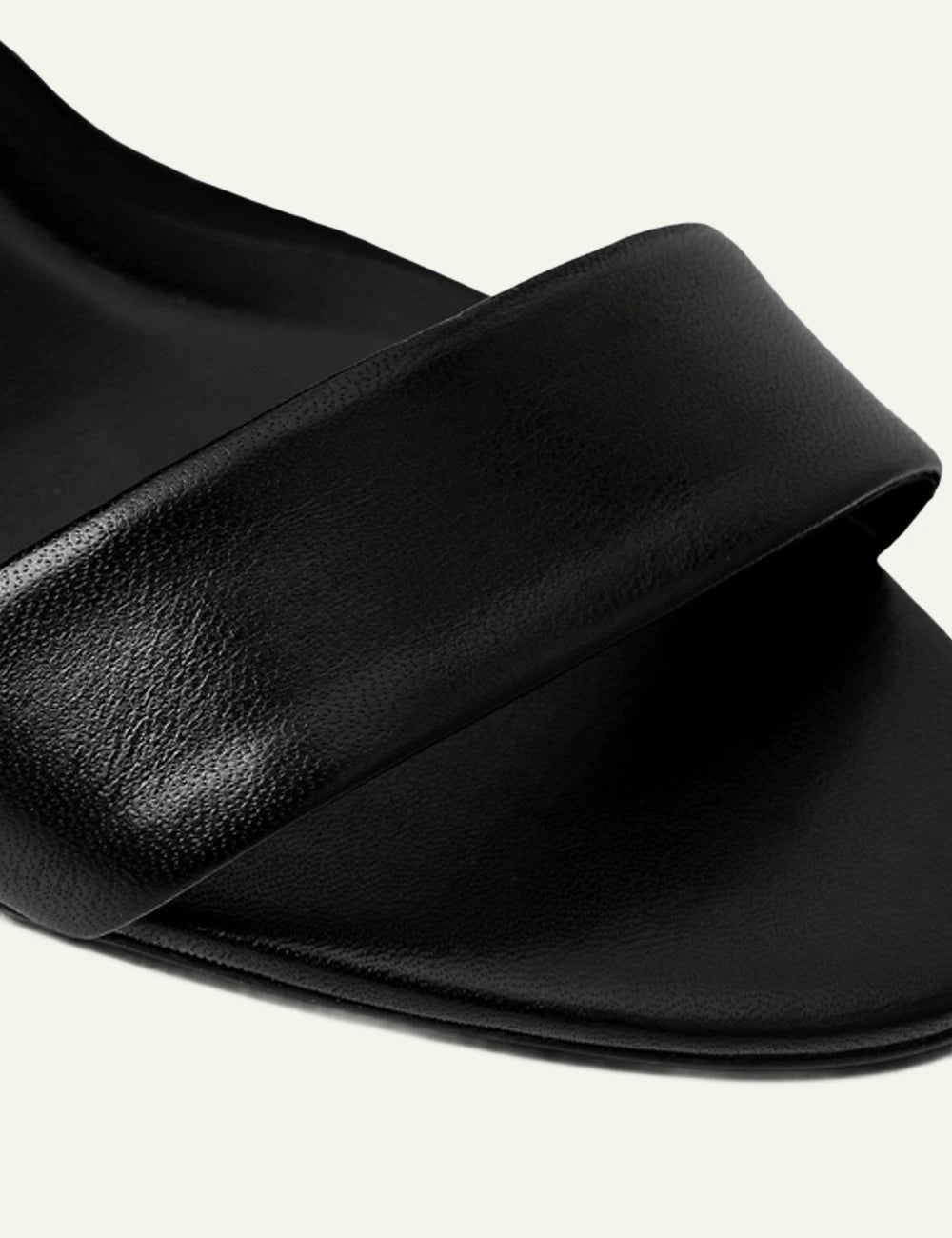 Carrano sandal black leather ankle strap stiletto heel detail view