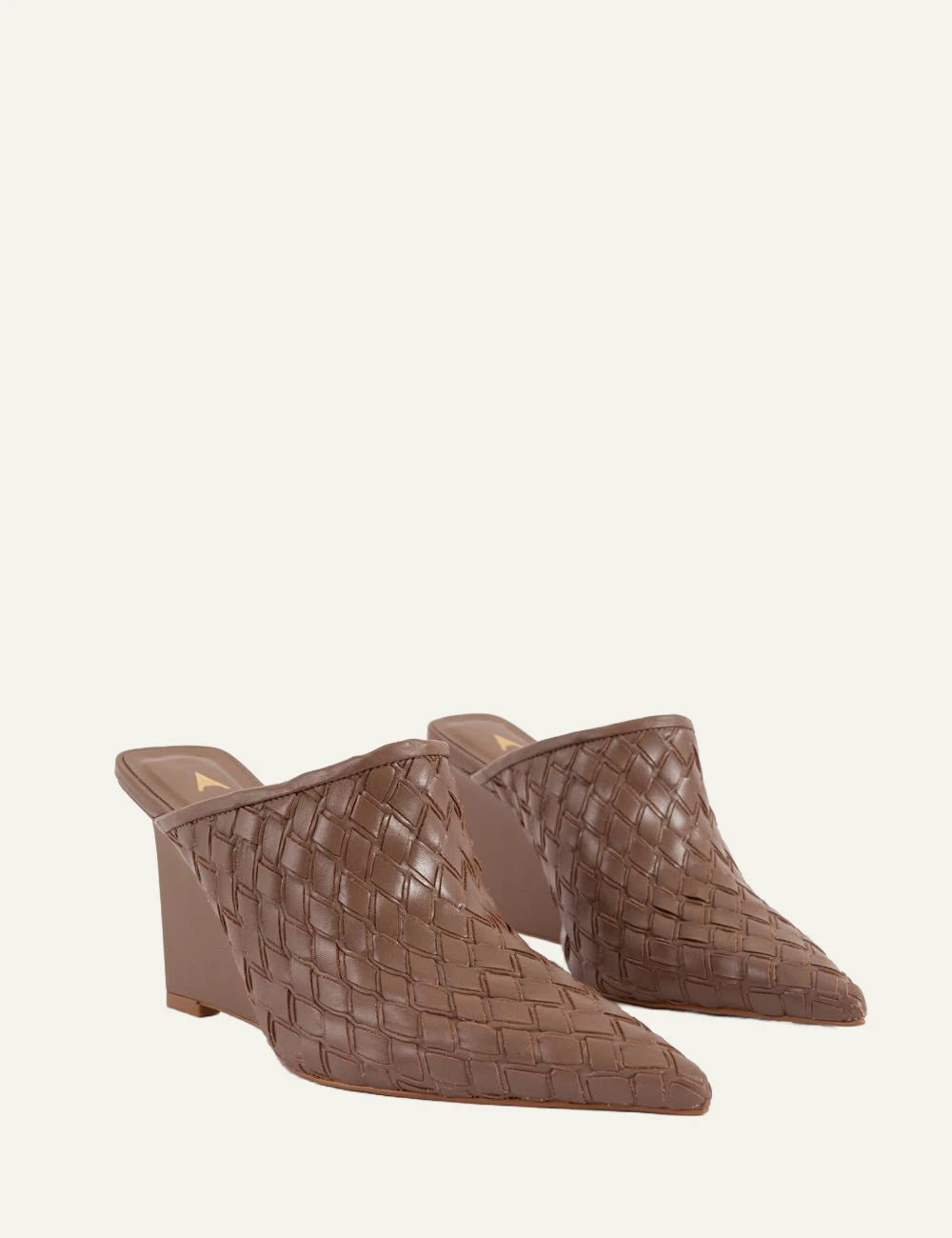 Carrano heel mule woven mocha angled view
