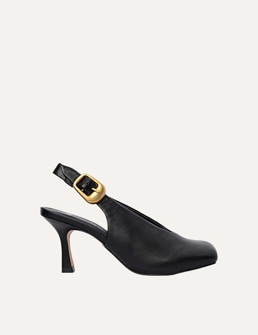 Carrano Women’s Black Leather Buckle Slingback Pumps side view