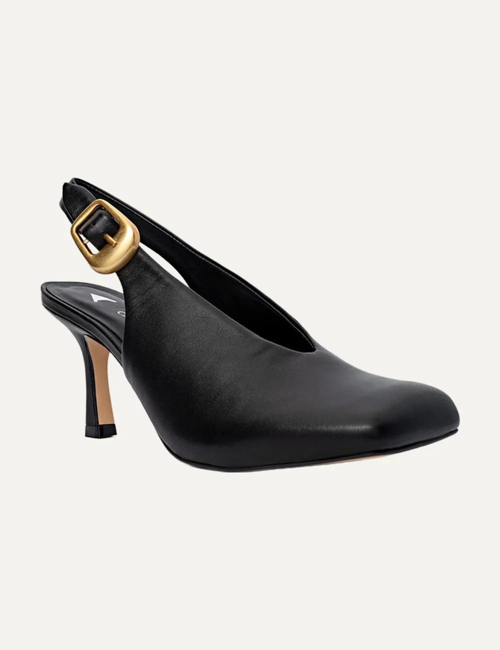 Carrano Women’s Black Leather Buckle Slingback Pumps front angle view