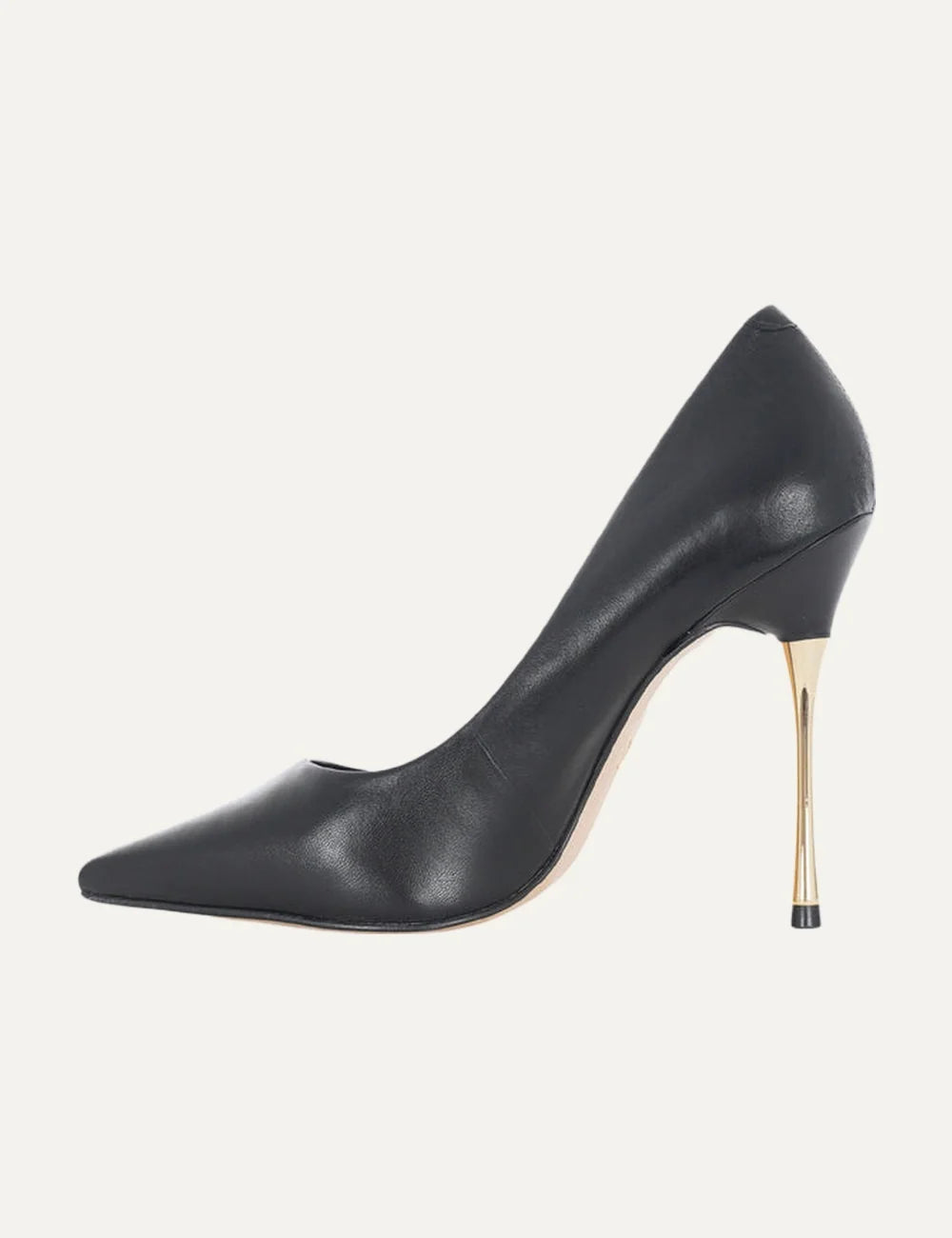 Carrano Women’s Black Leather Pumps With Gold Stiletto Heel opposite side view