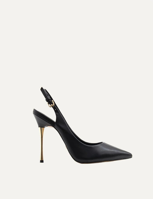 Carrano Women’s Black Leather Slingback Stiletto Pumps side view