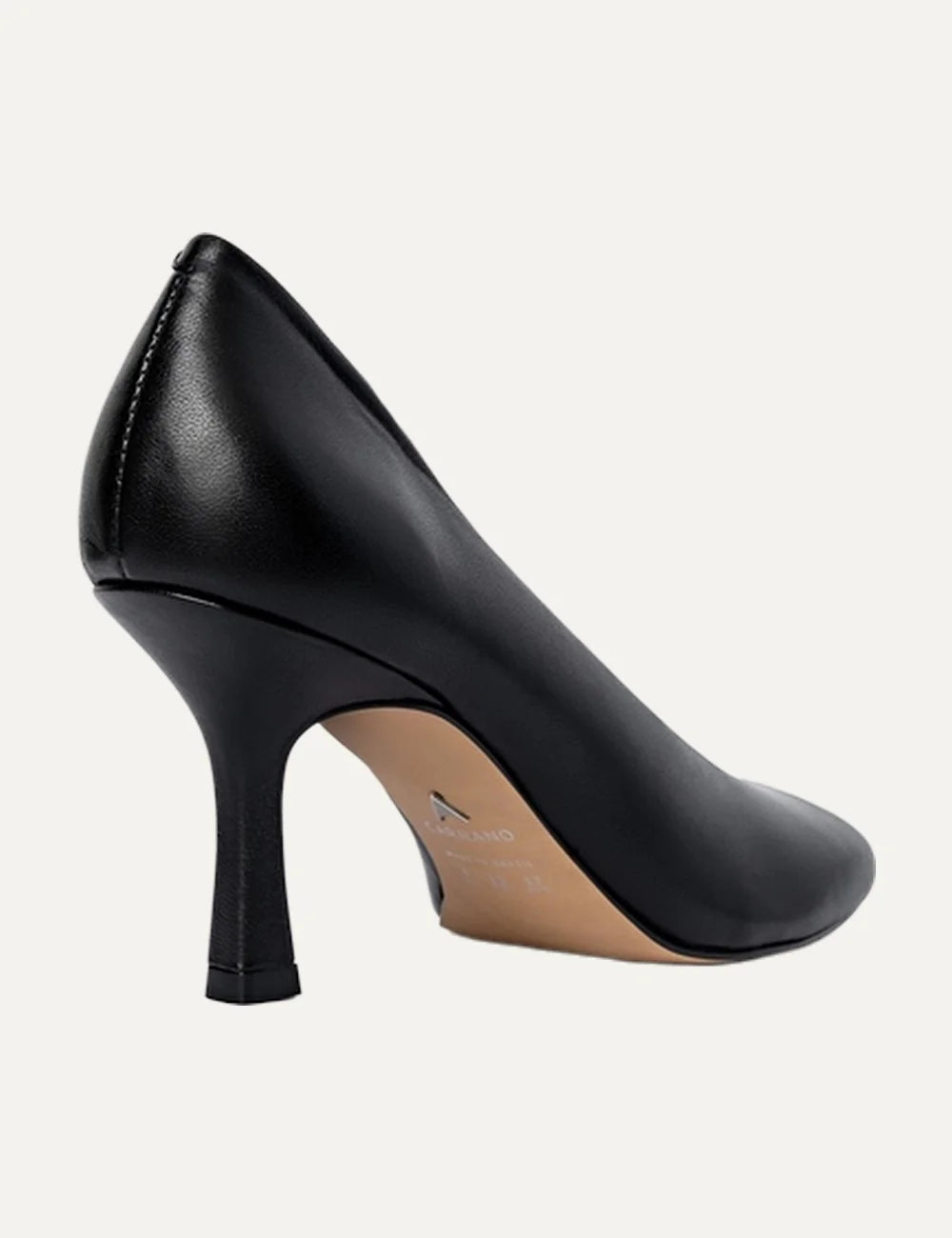 Carrano Women’s Black Leather Square-Toe Pumps back view