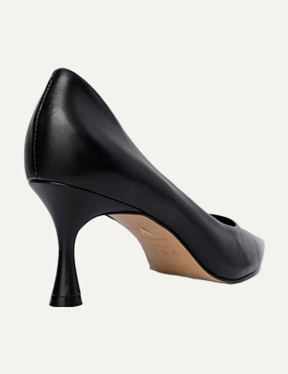 Carrano Women’s Black Leather Stiletto Pumps back view heel detail