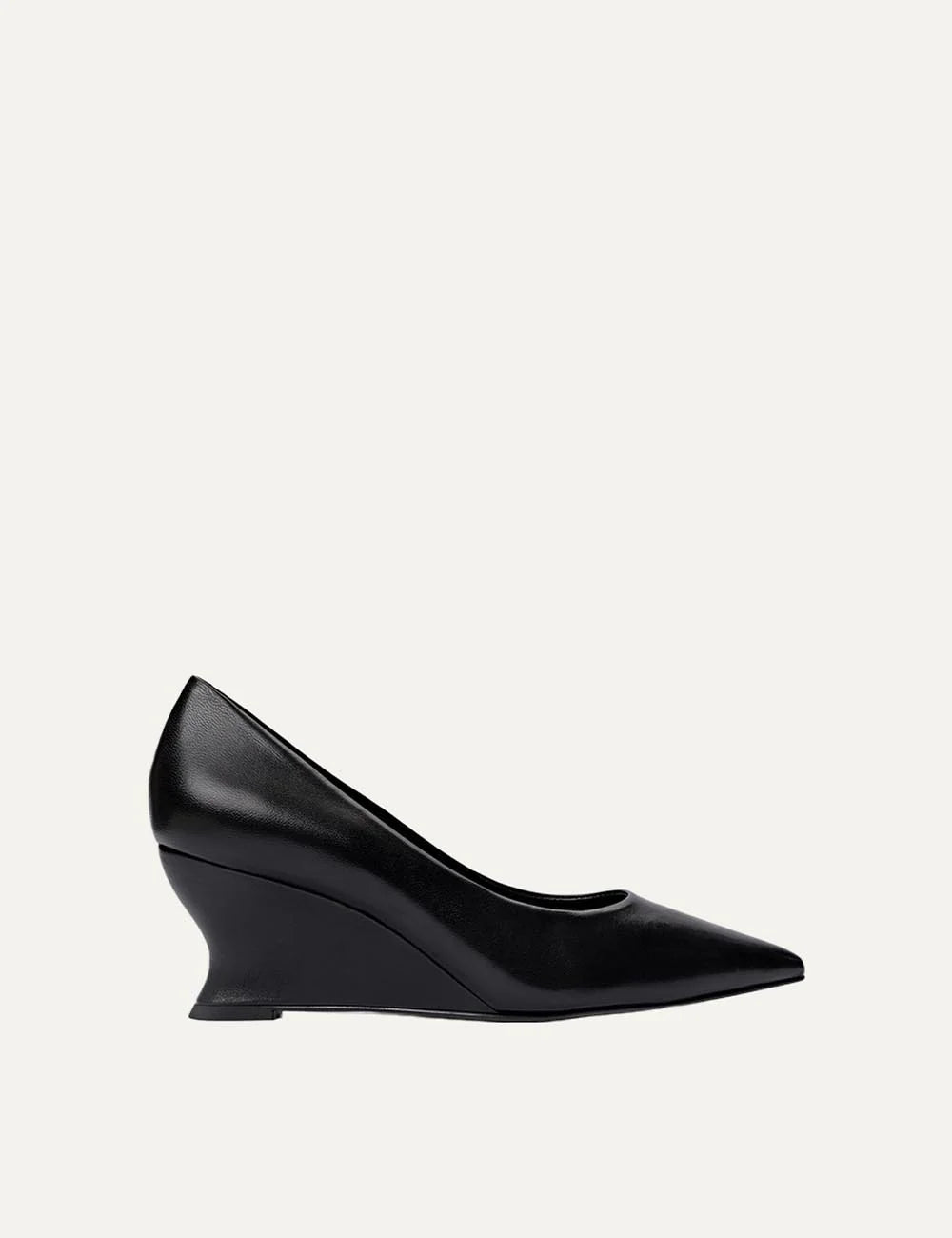 Carrano Women’s Black Leather Wedge Pumps side view