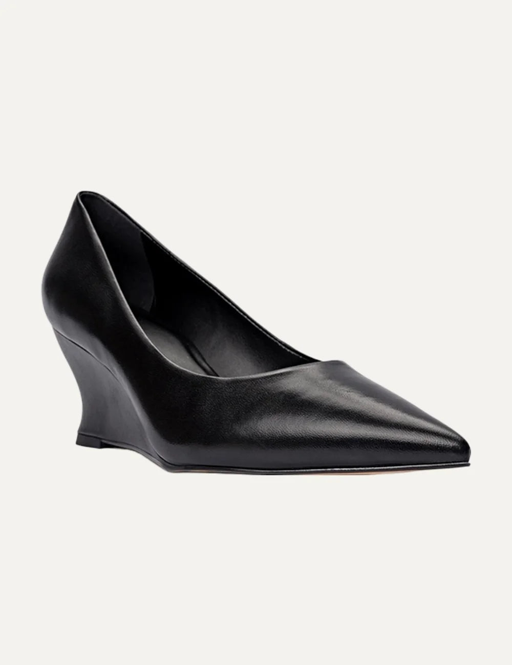 Carrano Women’s Black Leather Wedge Pumps front angle view