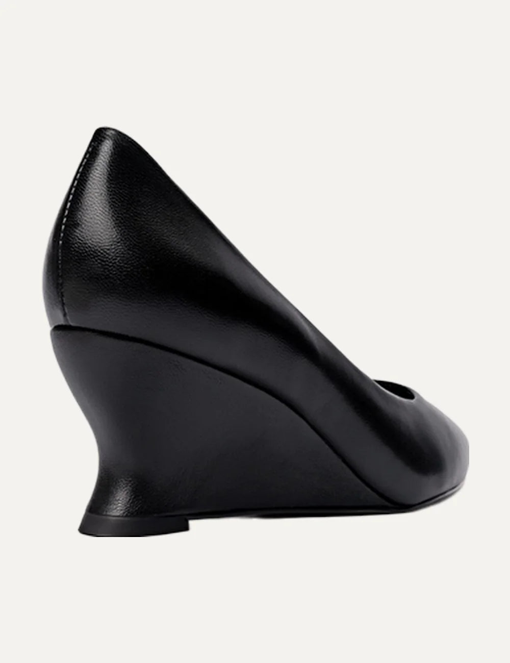 Carrano Women’s Black Leather Wedge Pumps back view heel details