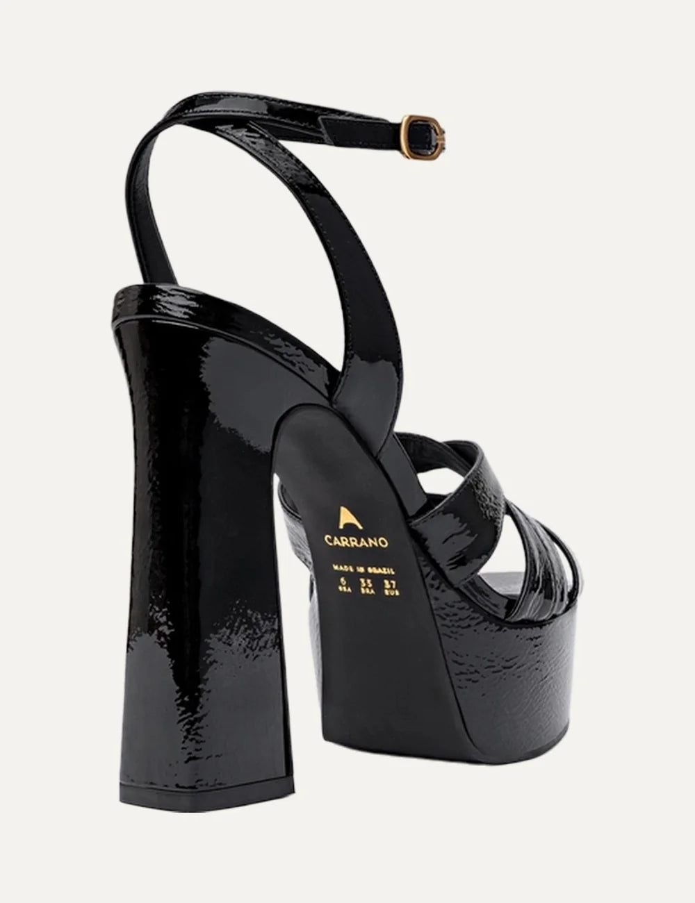  Carrano Women’s Black Patent Leather Platform Sandals back view